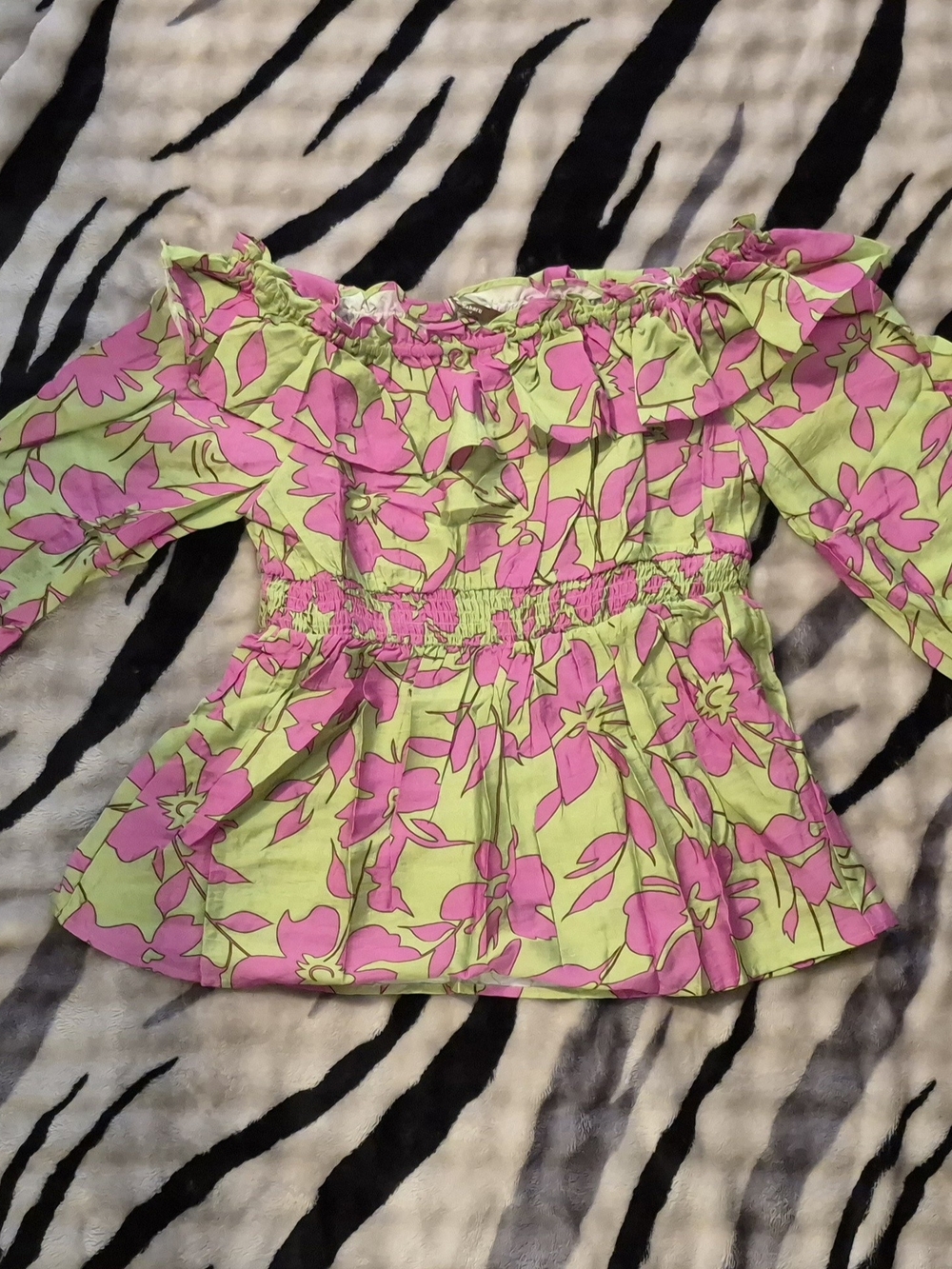 Pink & Lime Floral Off-Shoulder Top